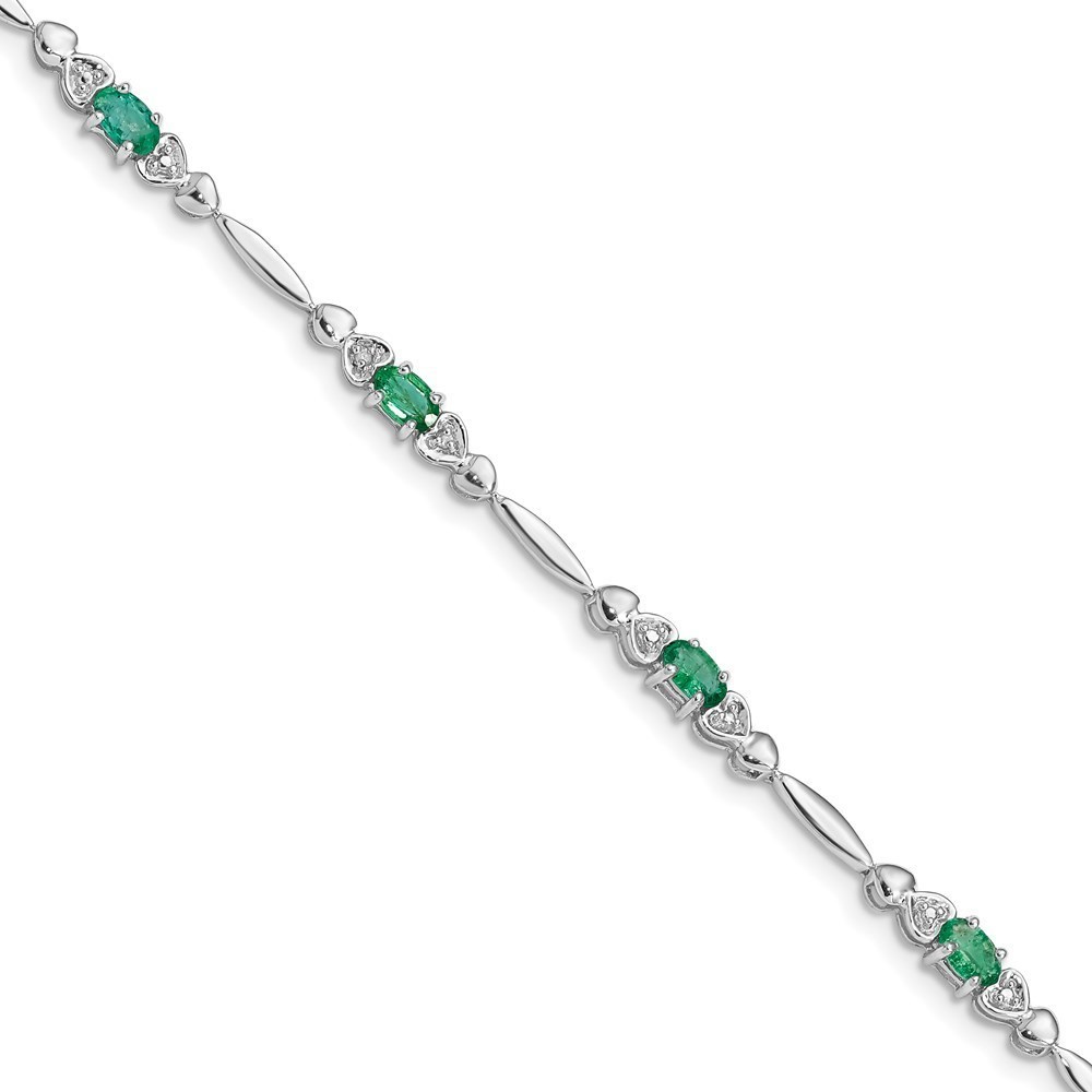 925 Sterling  Silver Rhodium-plated Green Emerald and Diamond Bracelet 7in.